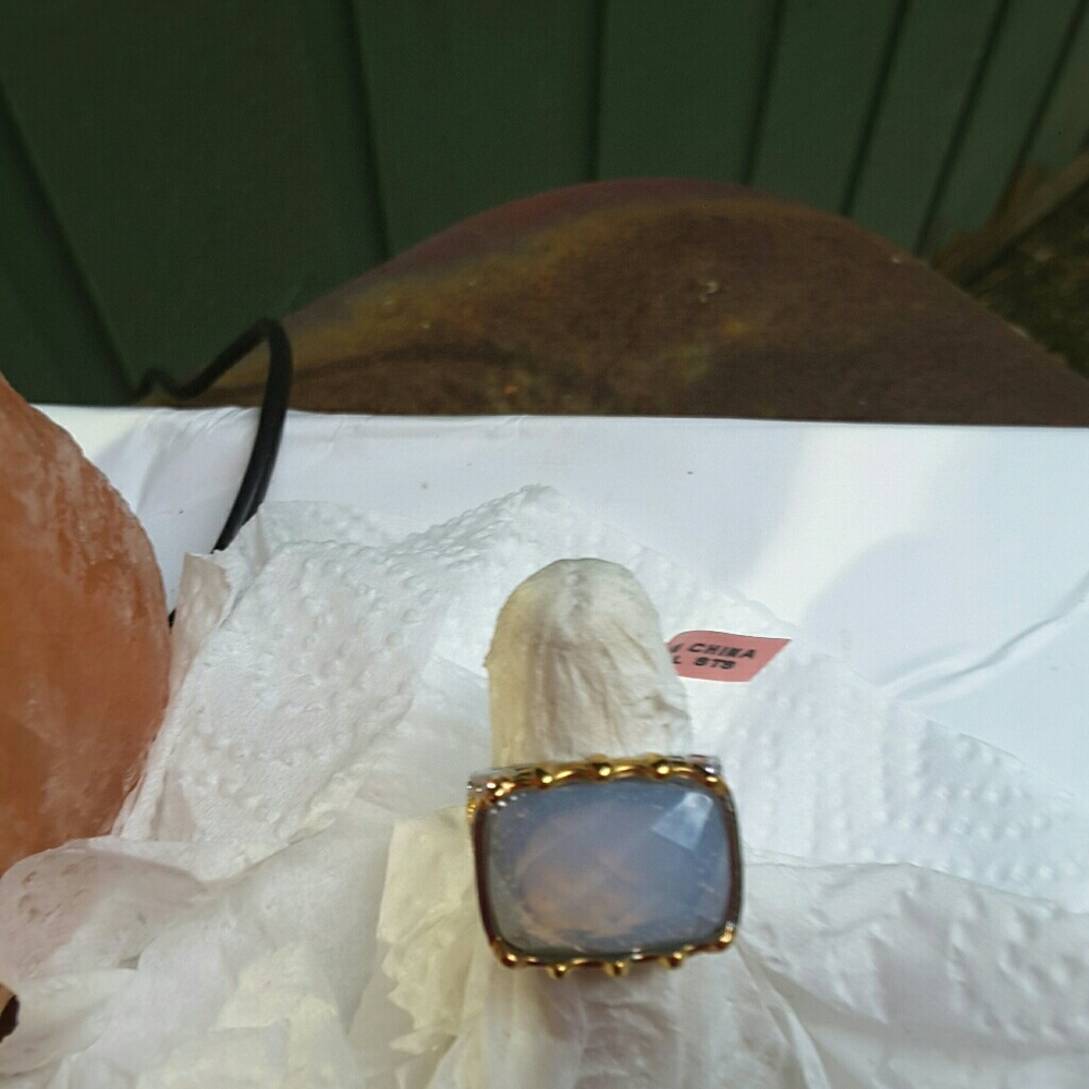 Ladies Blue Square Opaline Filagree Ring sz 8